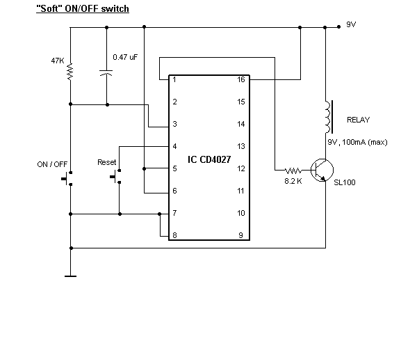 Schematics for a soft on/off switch.   Picture is courtesy of: ?